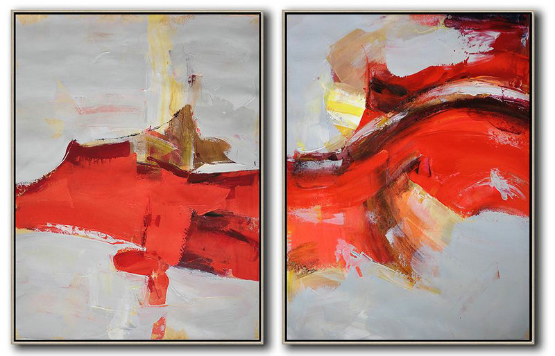 Abstract Painting Extra Large Canvas Art,Set Of 2 Contemporary Art On Canvas,Textured Painting Canvas Art,Grey,Red,Brown.etc